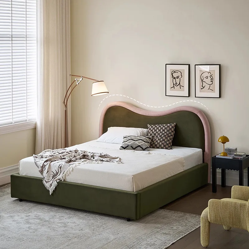 French Clad Antique Girl Fabric Bed Modern Simple Primary and Secondary Bedroom Double Bed