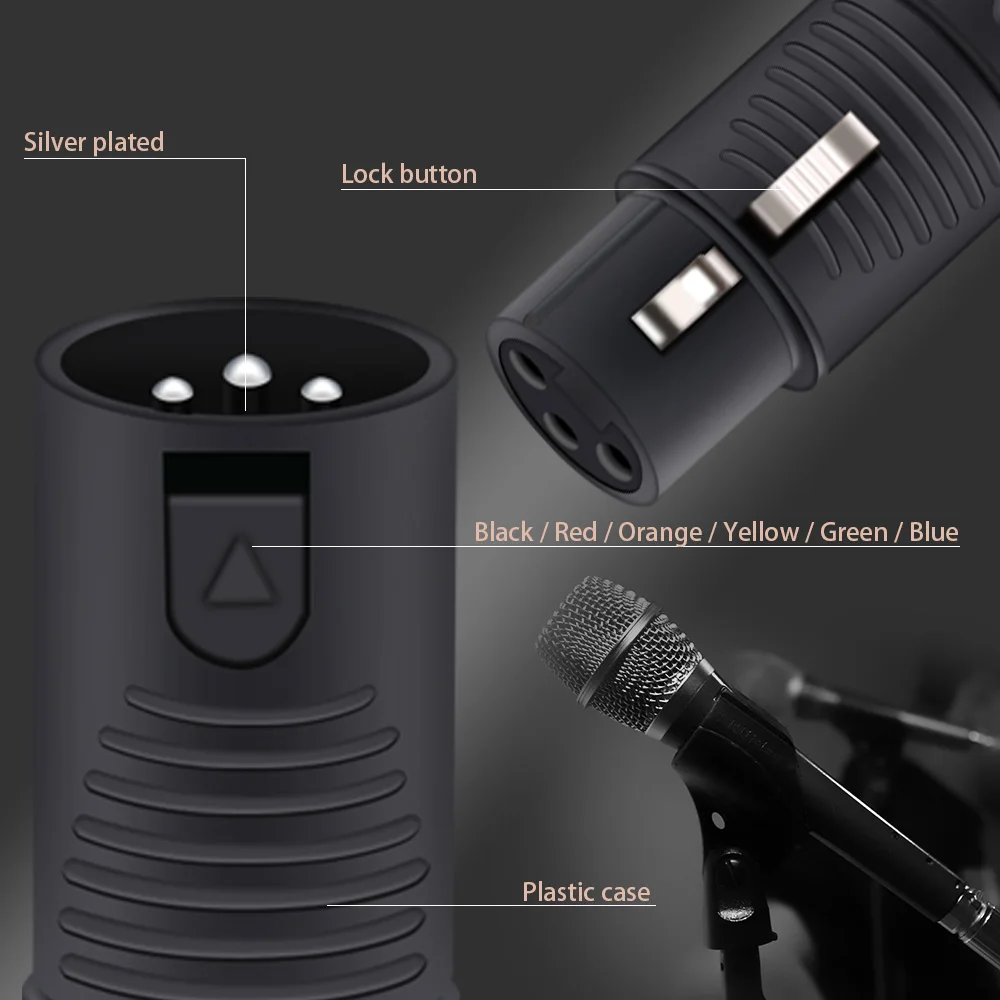 4pcs Plastic shell 3Pins XLR Male/Female Plug Wire Connectors for Audio Microphone/MIC, High quality,cable size up to 6.0mm