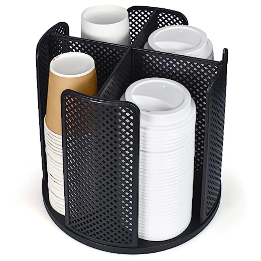 

Cup and Lid Organizer, 360° Rotatable Coffee Cup Holder for Disposable Plastic and Paper Cups of 5 to 16 oz, 4 Compartments Det