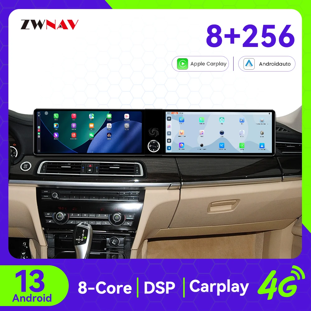 

Автомобильное радио Carplay Android 13, двойной 12,3-дюймовый сенсорный экран для BMW 7 серии 2009-2015 CIC NBT, GPS-навигация, головное устройство Androidauto