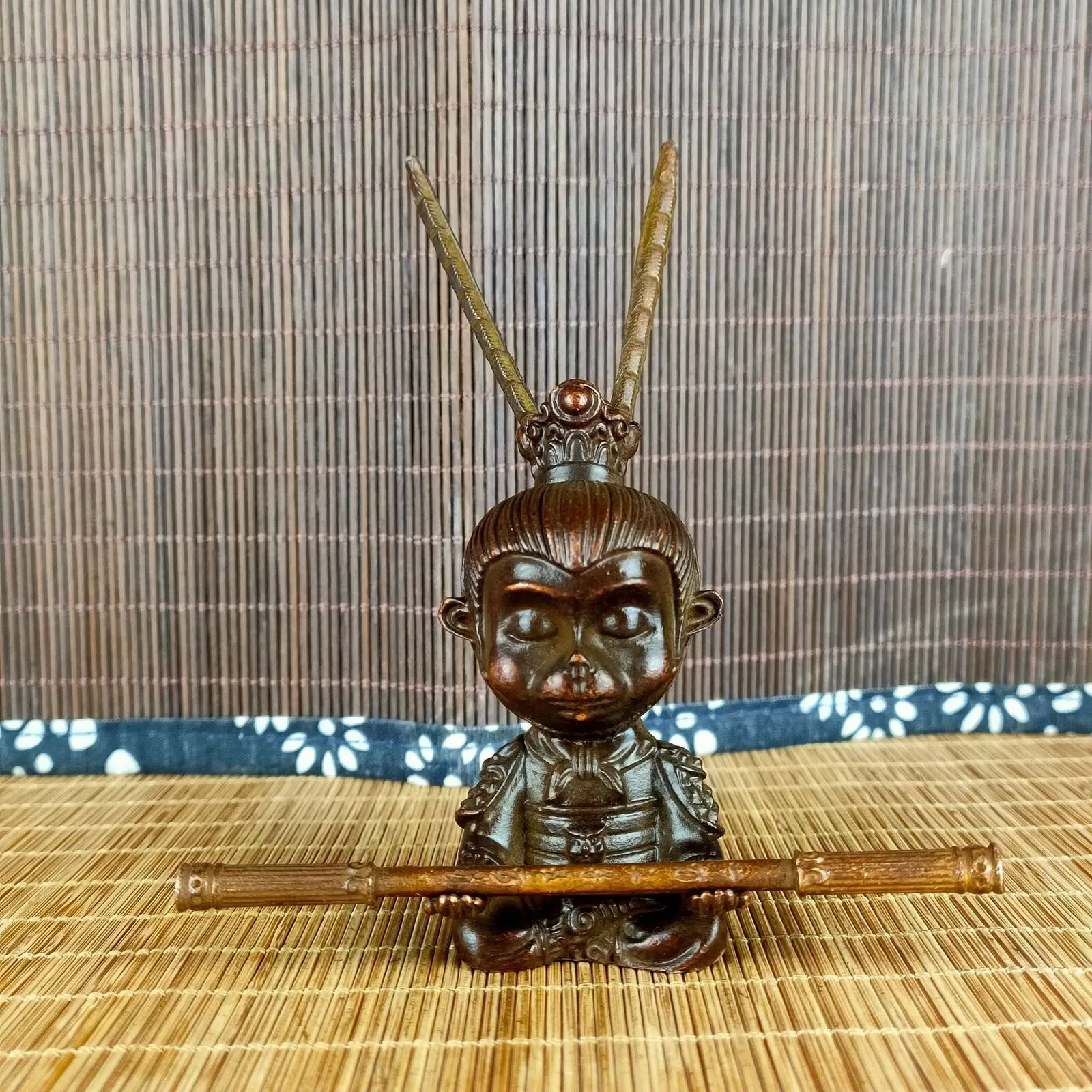 Chinese Antique Solid Bronze Sun Wukong Statue Tea Pet Decoration