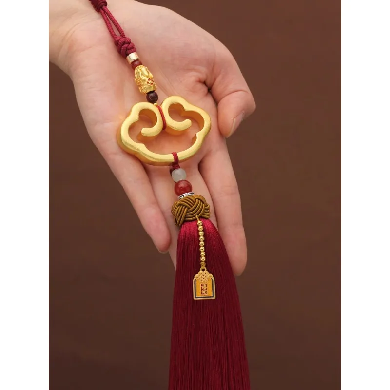 Brass Ruyi car pendant, car pendant, Ping An Pixiu sand gold car rearview mirror decoration, women's men's high-end