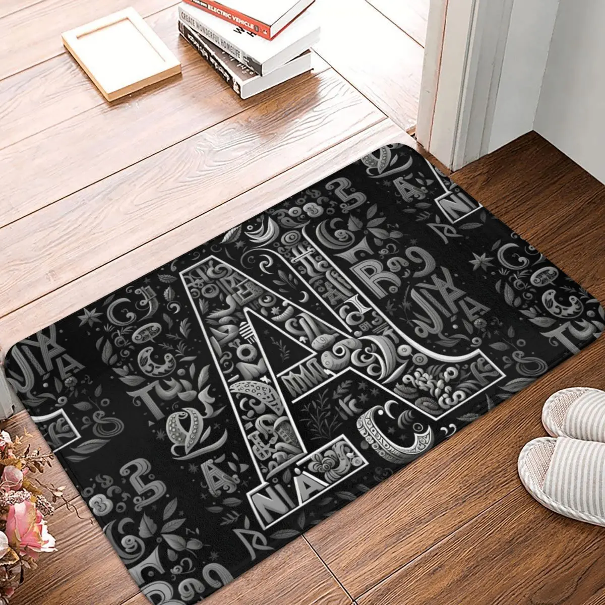 Black And White Letters Design Doormat Non-slip Super Absorbent Bathroom Floor Mats Home Entrance Rugs Carpet Hallway Footpad