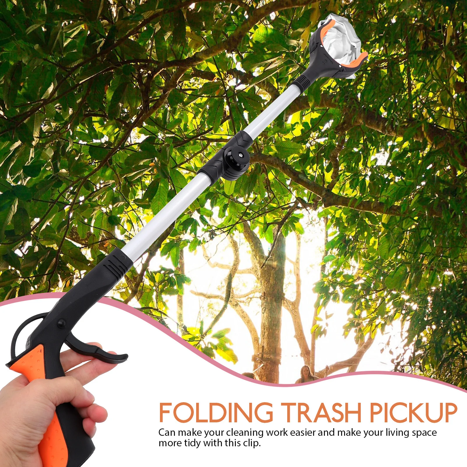 

Aluminum Alloy Foldable Garbage Clamp Household Trash Picker Grabber Tool Comfortable Handle for Pickup