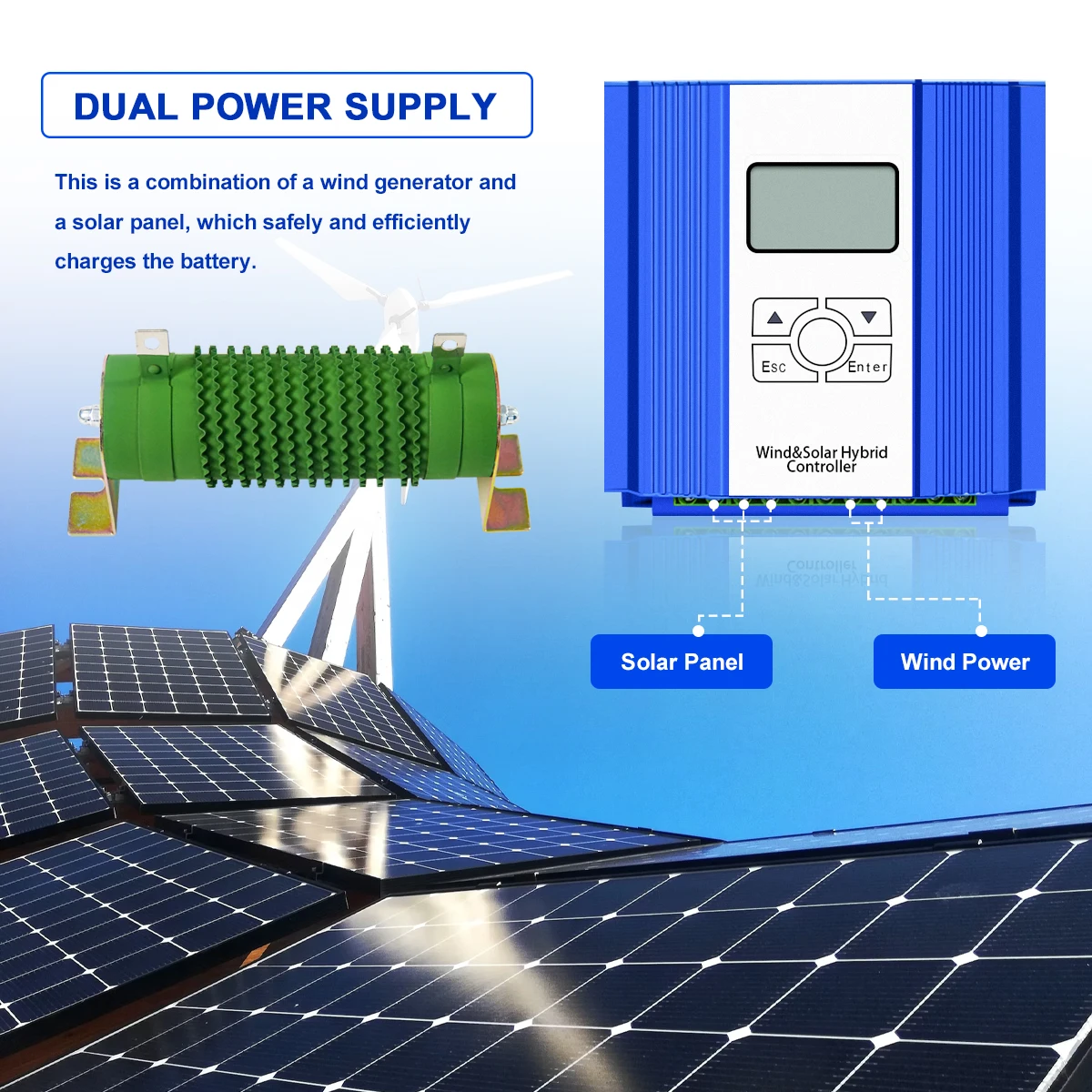 Imagem -02 - Vento Controlador Híbrido Solar Super Boost Carga com Dump Load Home System Toda a Bateria 12v 24v 48v Mppt 1000w Ttl235