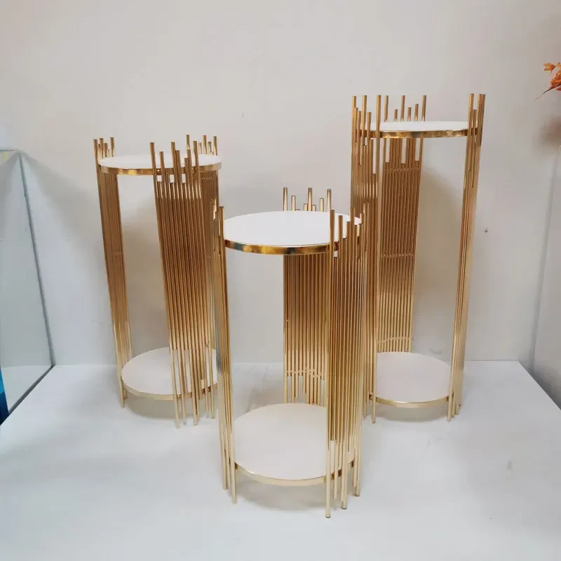3-teiliges Set aus goldenen Metallzylinderständern, vertikaler Rohrsockel für Bodendekoration bei Hochzeiten, Partys, Dessert- und Blumendekorationen – Detail 7