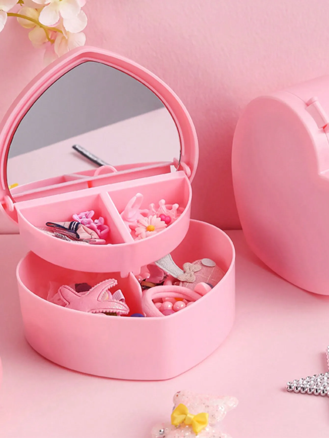 

Heart-Shaped Double-Layer Jewelry Box Girls Back to School Gift