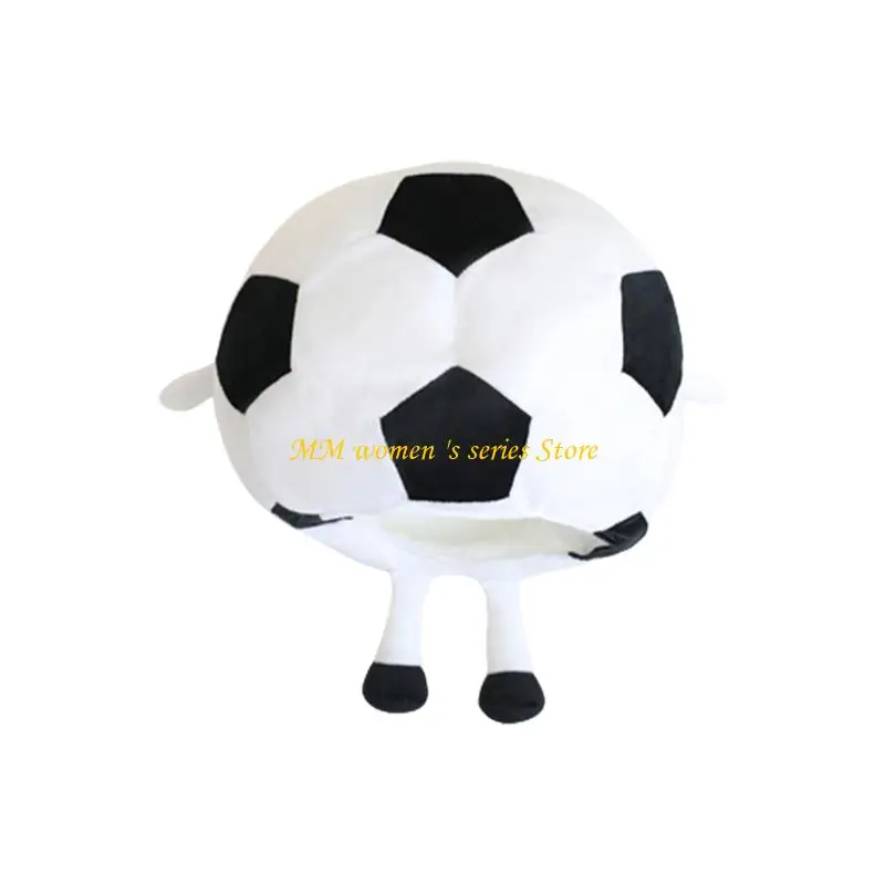 Q39C Lovely Plush Soccer Ball Headgear Hat for Children and Adult Sports Meet and Festival Theme Occasion Headcover Hat