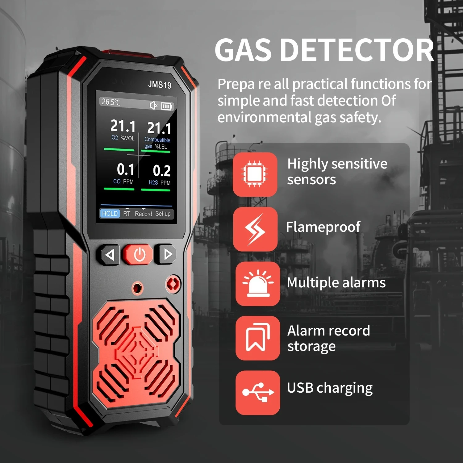 gas detector h2s CO O2 exhaust gas analyzer carbon monoxide detector Handheld 4 Gas Monito JMS19