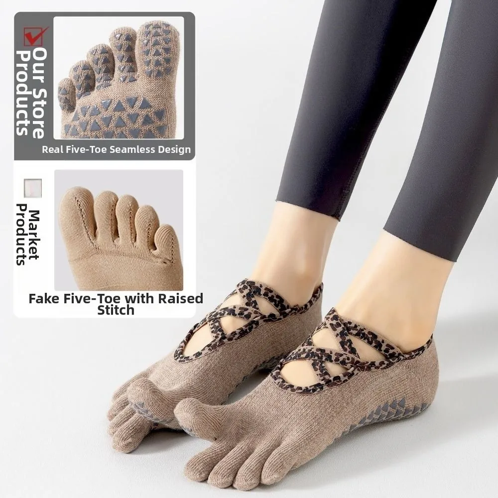 New Cotton Pilates Socks Breathable Harajuku Street Yoga Socks Non-Slip Grip Leopard print Mid Tube Socks Yoga Practice