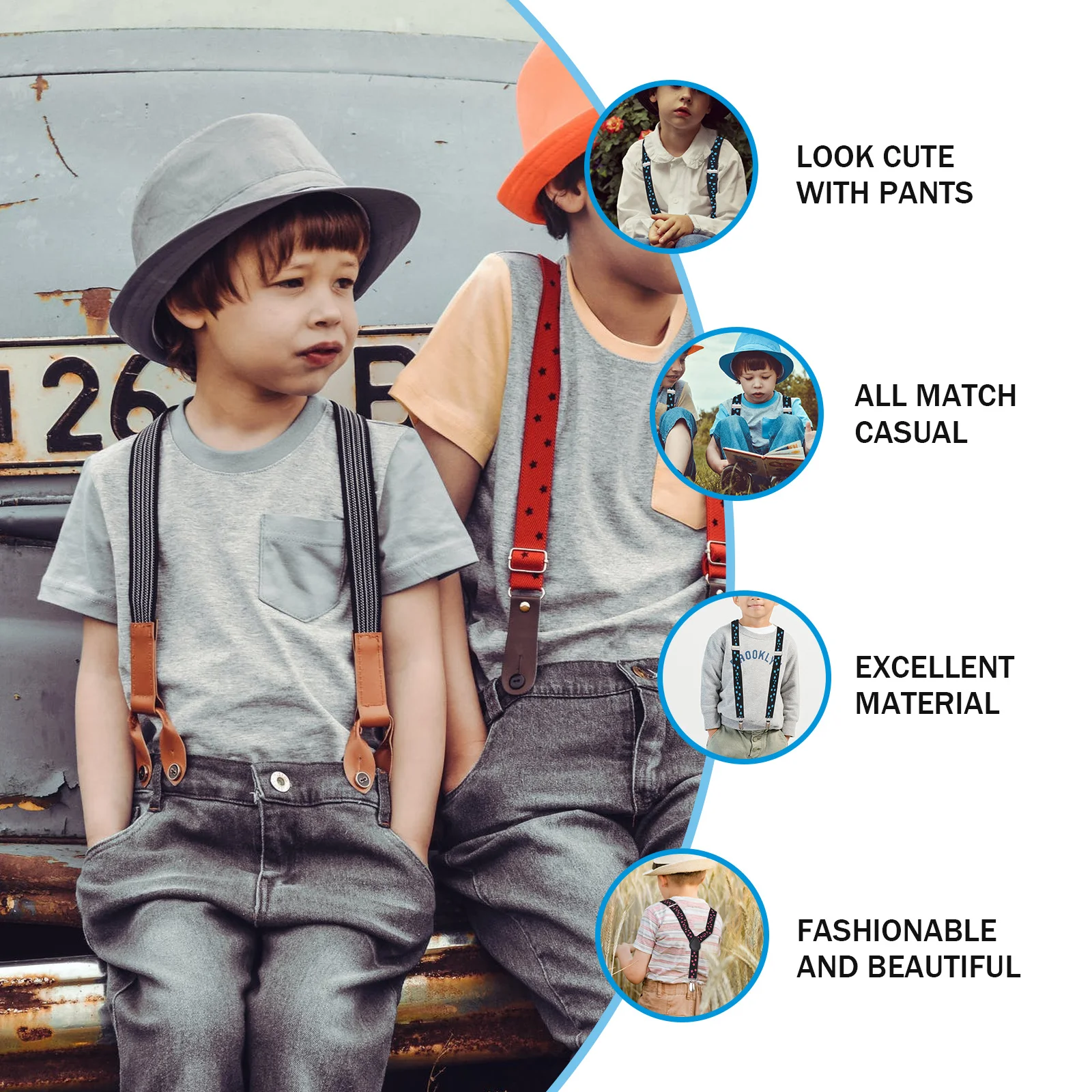 

2Pcs Kids Suspender Strap Elastic Adjustable Clip-on Star Printed Fashion Trouser Strap Party Wedding Birthday Use