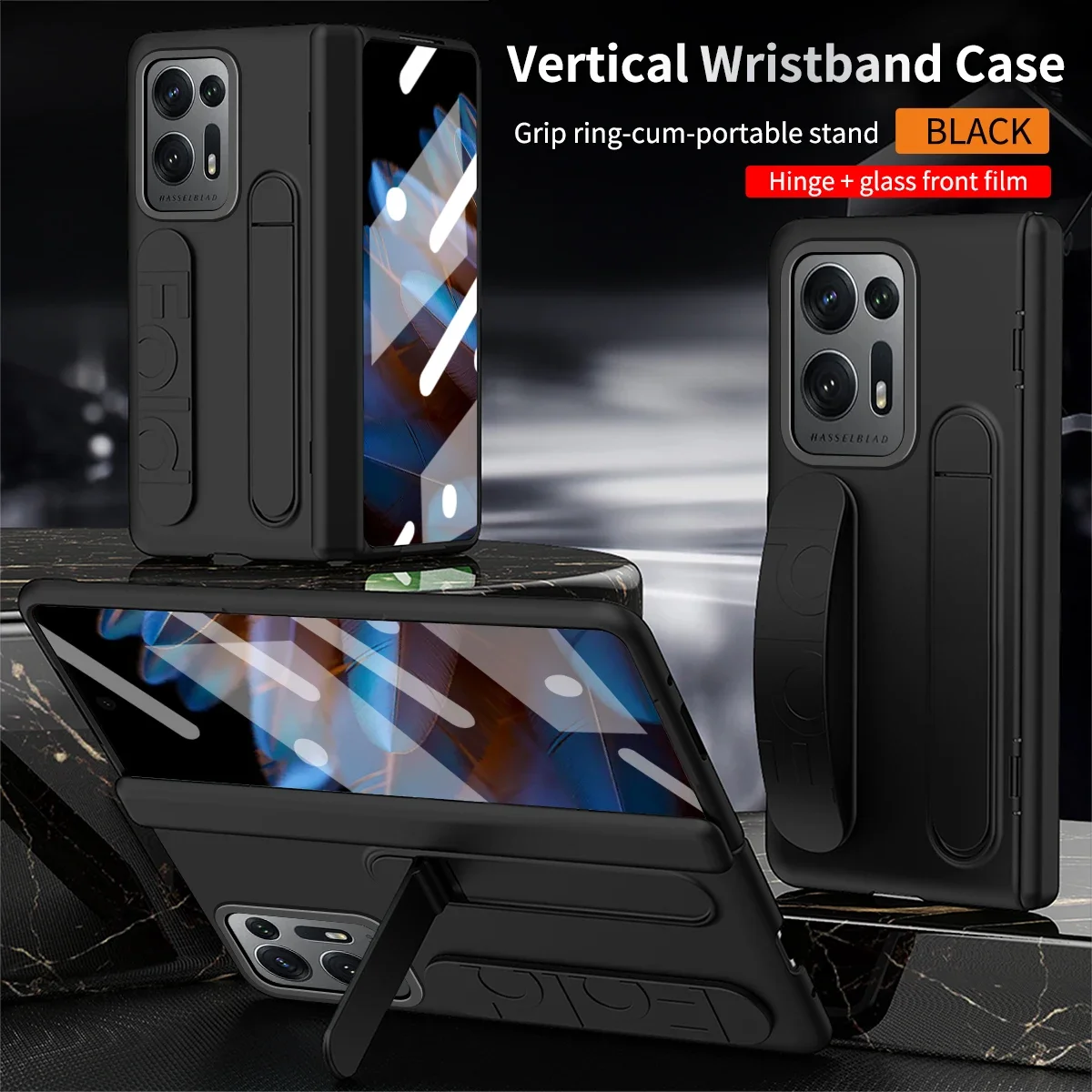 Wrist Strap Hinge Funda for OPPO Find N2 Case Wristband Stand Front Screen Glass Protection Plastic Cover Capa