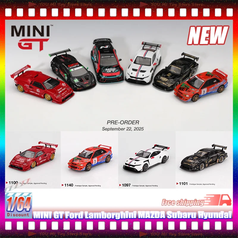 

New Mini Gt 1:64 Ford Lamborghini Mazda Subaru Hyundai Simulation Alloy Miniature Die-Cast Car Model Custom Toys Gift Collection