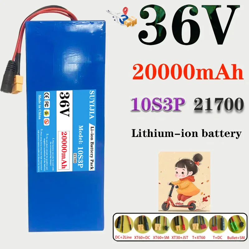 21700 New 21700 10S3P Lithium Ion Battery 36V 20000mAh 1000W Power Tool Battery Outdoor Backup Battery with 30A BMS