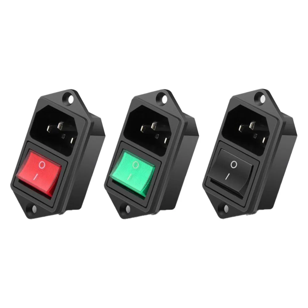 Three Pin Power Socket C14 Electrical Connector With LED Light Panel Mount Plug For Computer Case Power Supply Part