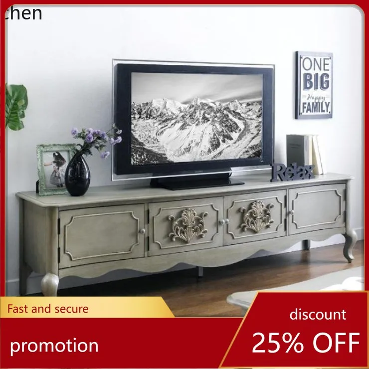 

HXL Solid Wood Carved TV Cabinet Living Room Sideboard Vintage Distressed Floor Cabinet