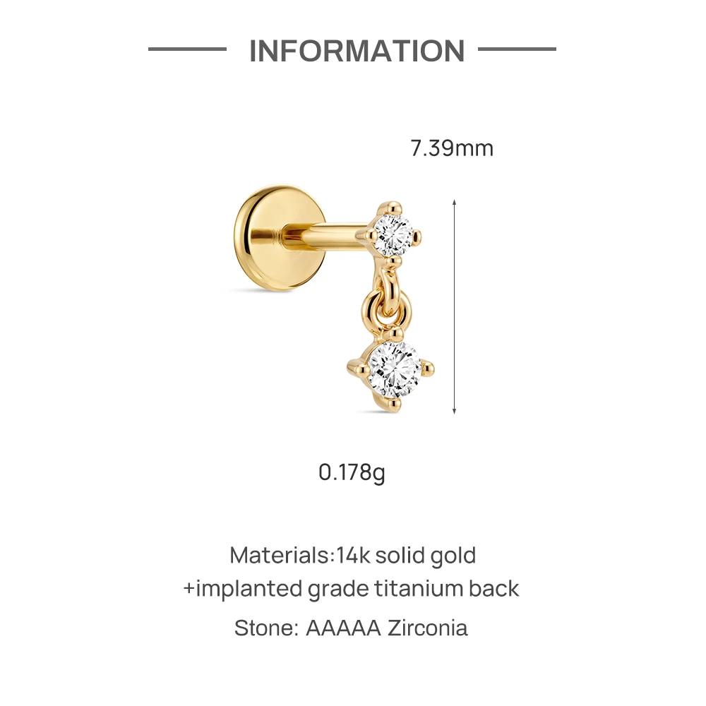 AIDE Mini-Piercing-Ohrringe aus 14-karätigem massivem Gold, glänzend, Herz-/rund-/sternförmig, für Damen, in verschiedenen Größen, klassischer Hochzeits- und Brautschmuck, luxuriöser Schmuck – Detail 6