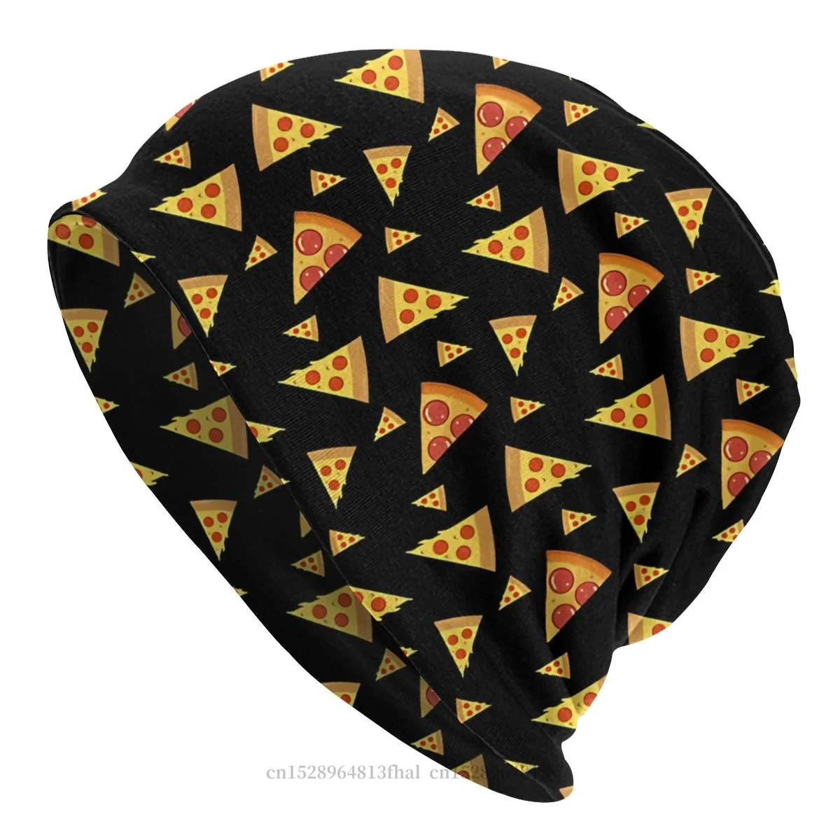 Skullies Beanies Hat Pizza Slice Pattern On Black Background Outdoor Beanie Caps For Men Women Ski Caps Cotton Bonnet Hats