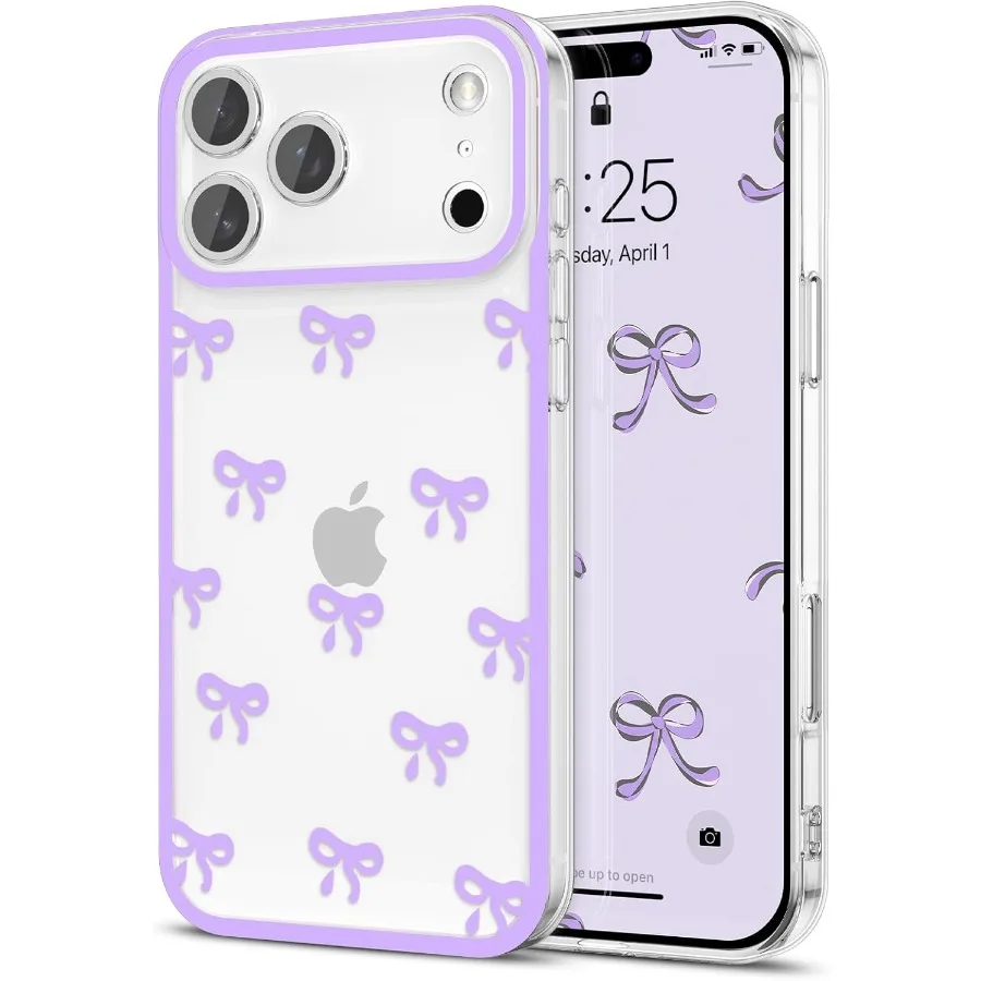 

Прозрачный чехол для телефона с милым ленточным узором и бантом для iPhone 17 Pro Max Эстетический тонкий мягкий дизайн из ТПУ с приподнятым дизайном