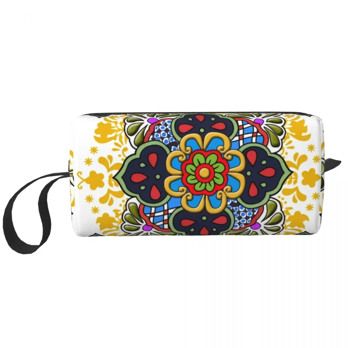 Custom Mexican Talavera Flower Travel Cosmetic Bag  Folk Ceramic Tile Art Makeup Toiletry Organizer Lady Beauty Storage Dopp Kit