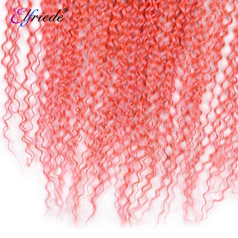 Elfriede # fasci di capelli colorati ricci crespi rosa con frontale brasiliano 100% capelli umani tesse 3 fasci con frontale in pizzo 13x4