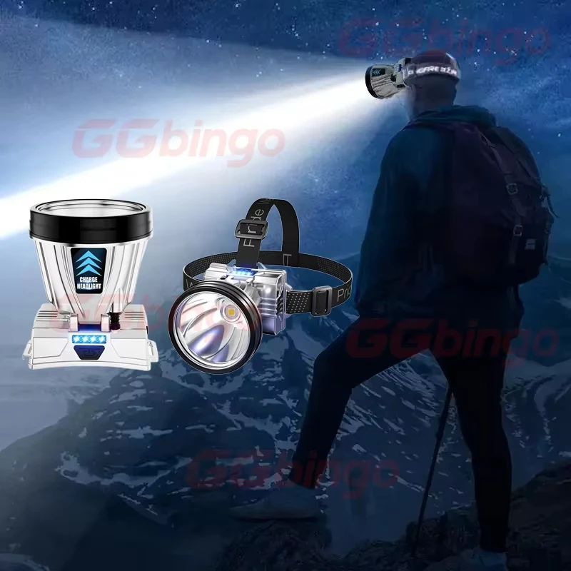 GGbingo 10000mAh Rechargeable Headlamp Super Bright High Power Waterproof Emergency Fishing Camping Lantern Head Flashlight