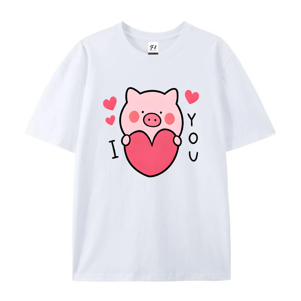 Women Cute Pig Hold Heart I Love You Graphic T Shirt Summer Casual Short Sleeve Cotton Tee Sweet Valentine Love Print Top