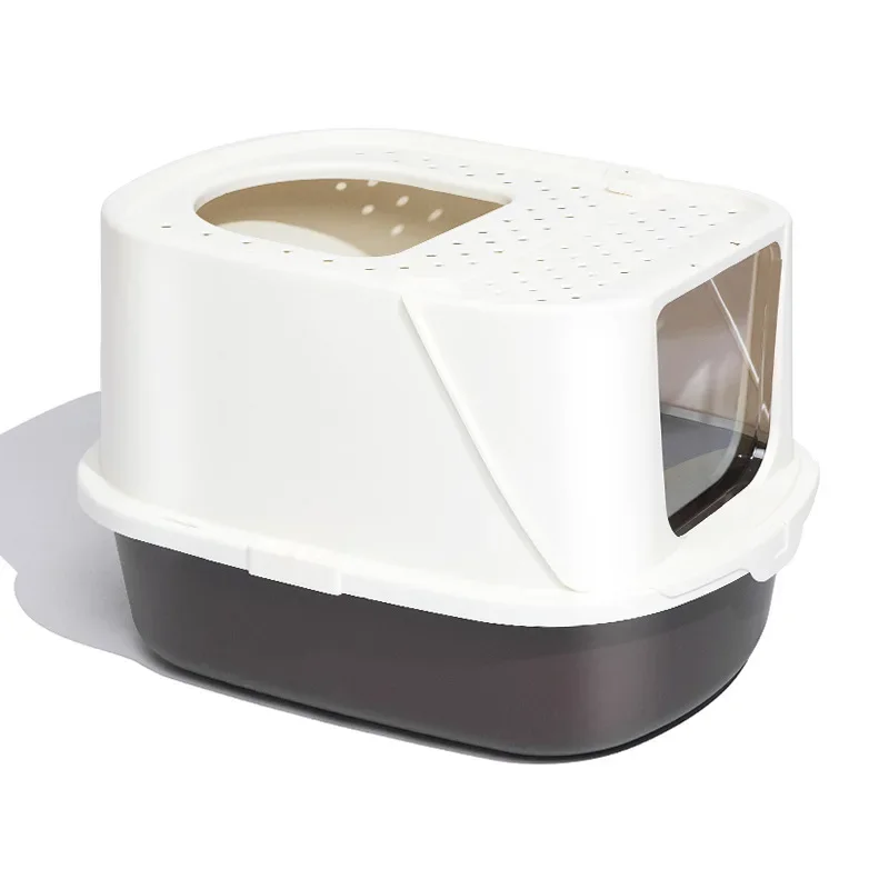 Fully enclosed, oversized, splash-proof top-out flip cat litter box