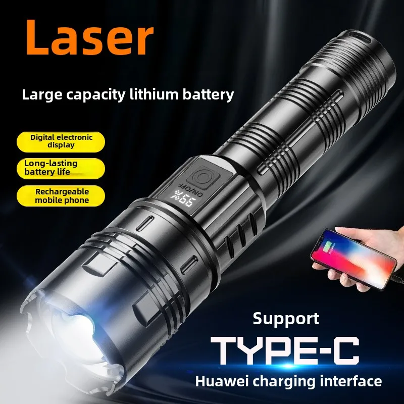 

New laser flashlight with strong light explosion and long-lasting battery life, digital display, rechargeable strong light flash