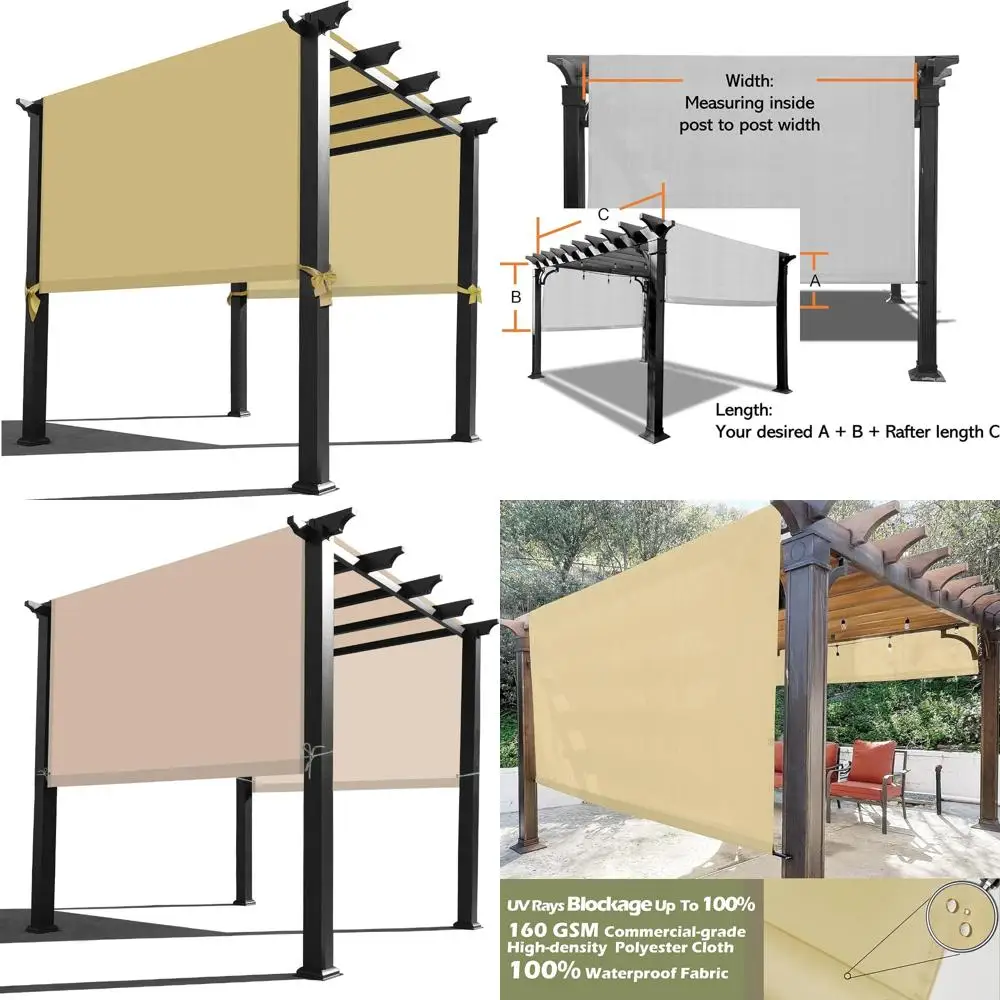 

Universal Waterproof Pergola Canopy Replacement Cover, 12 Feet Long x 8 Feet Wide, Sand Color for Outdoor Structures