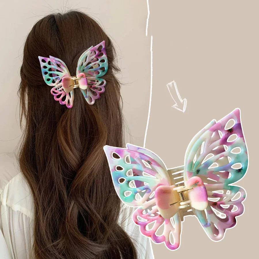 Stylish and sweet hollow double-layered butterfly clip for women\'s back head hair clip large shark volume hair clip jewelry