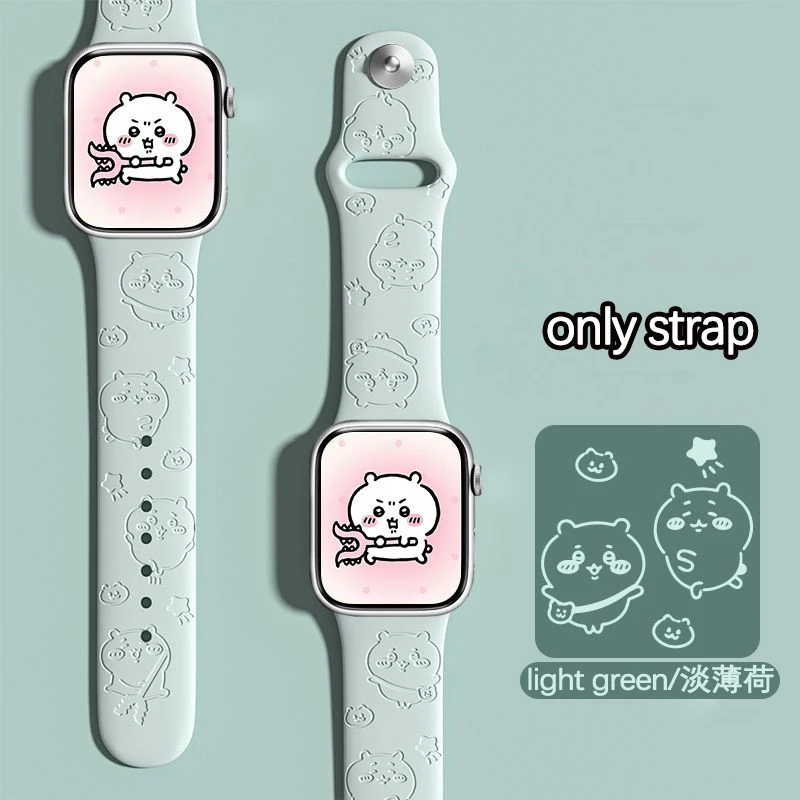 9 Colors Chiikawa Engraved Strap For iWatch Band 46mm 40 44 41 49 45 38 42mm silicone bracelet For iwatch series 10 9 7 se 6 5 8