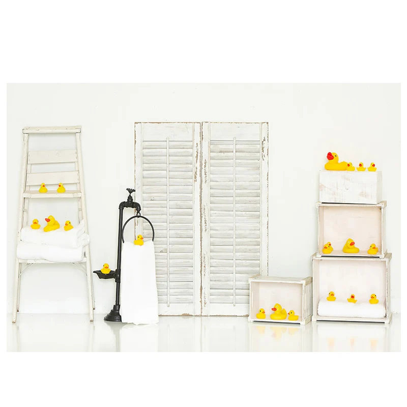 Avezano Baby Shower Backdrop Interior White Wall Wood Door Ducks Newborn Milk Bath Photography Background For Photo Studio Props