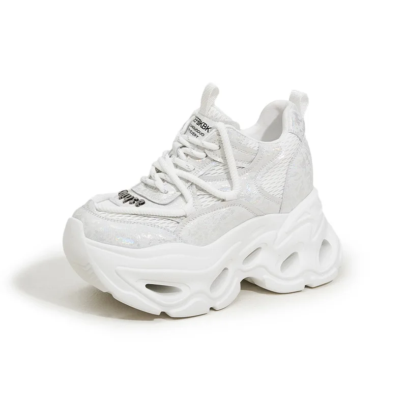 

Women High Top Sneakers New Spring Casual Mesh Shoes Breathable Leather Chunky Sneakers 10CM Heels Wedge Shoes Zapatos Mujer