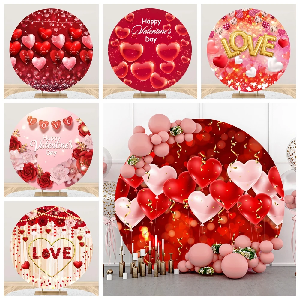 

Valentine's Day Feburary 14 Round Backdrop Cover Love Heart Rose Flowers Bridial Wedding Circle Photography Background Decor