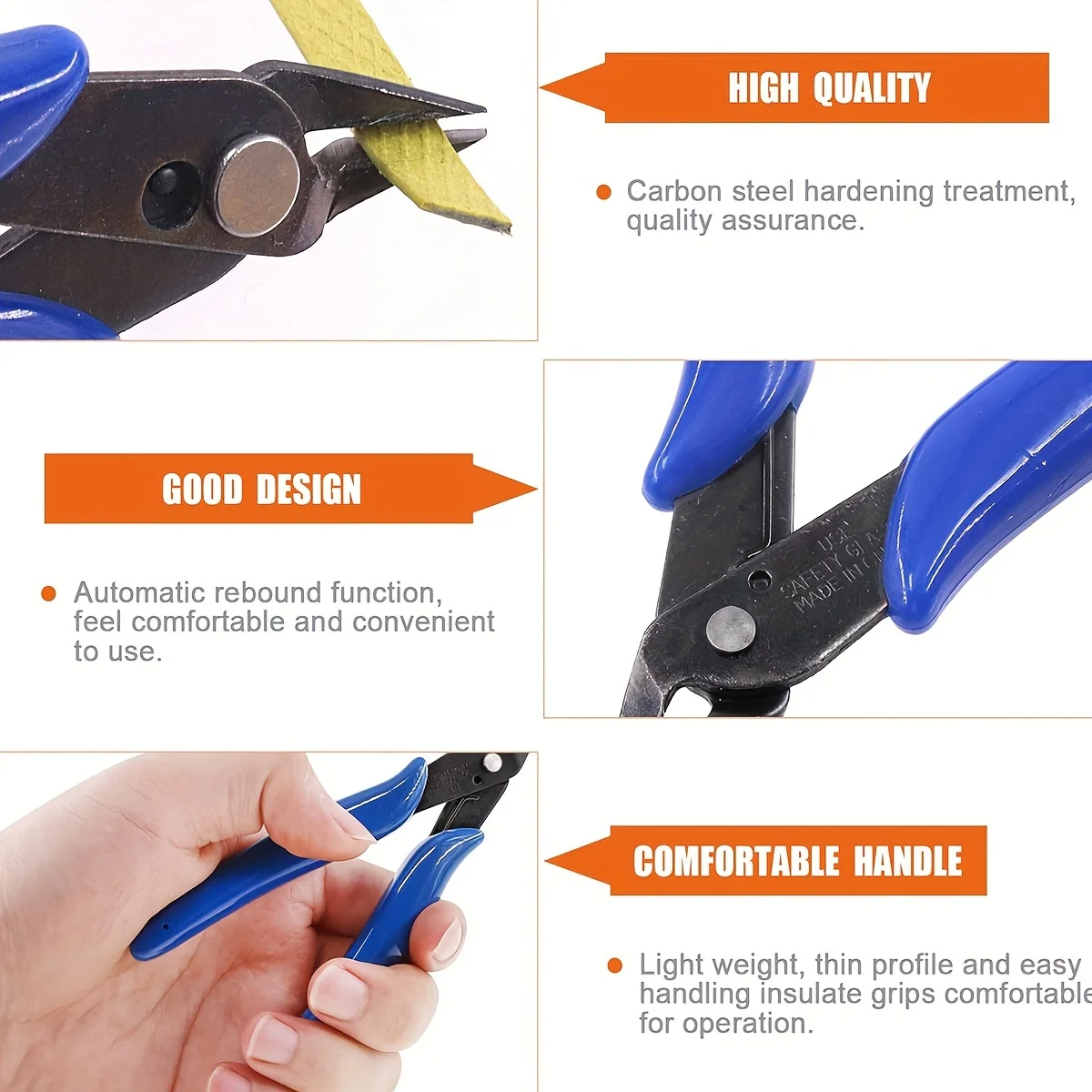 Wire Cutters with Spring 5 inch Precision Mini Flush Nippers Cutting Pliers Wire Snips Small Side Cutters for Electronics