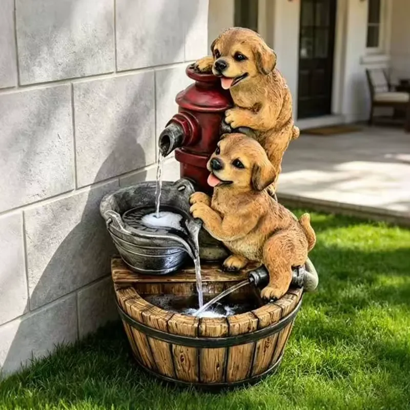 Best-selling Resin Fountain Water Feature Circulating Water for Pets Outdoor Courtyard Landscapes; Customizable Solar-powered