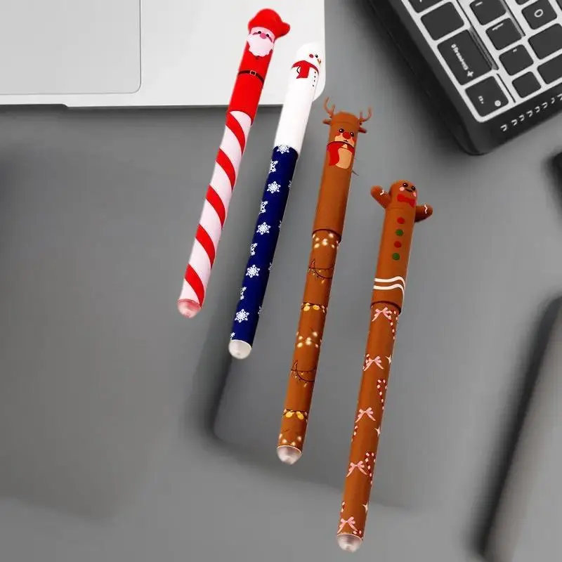 

4 шт., стираемая гелевая ручка на рождественскую тематику, милый Санта-Клаус, снеговик, лось, пряничный человечек, 4 цвета, ручки, студенческие канцелярские принадлежности, подарок