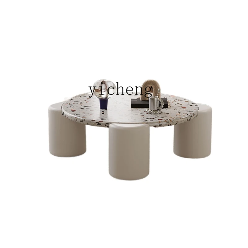 

XL Living Room Cream Style Terrazzo Coffee Table round Practical Internet Celebrity Small New