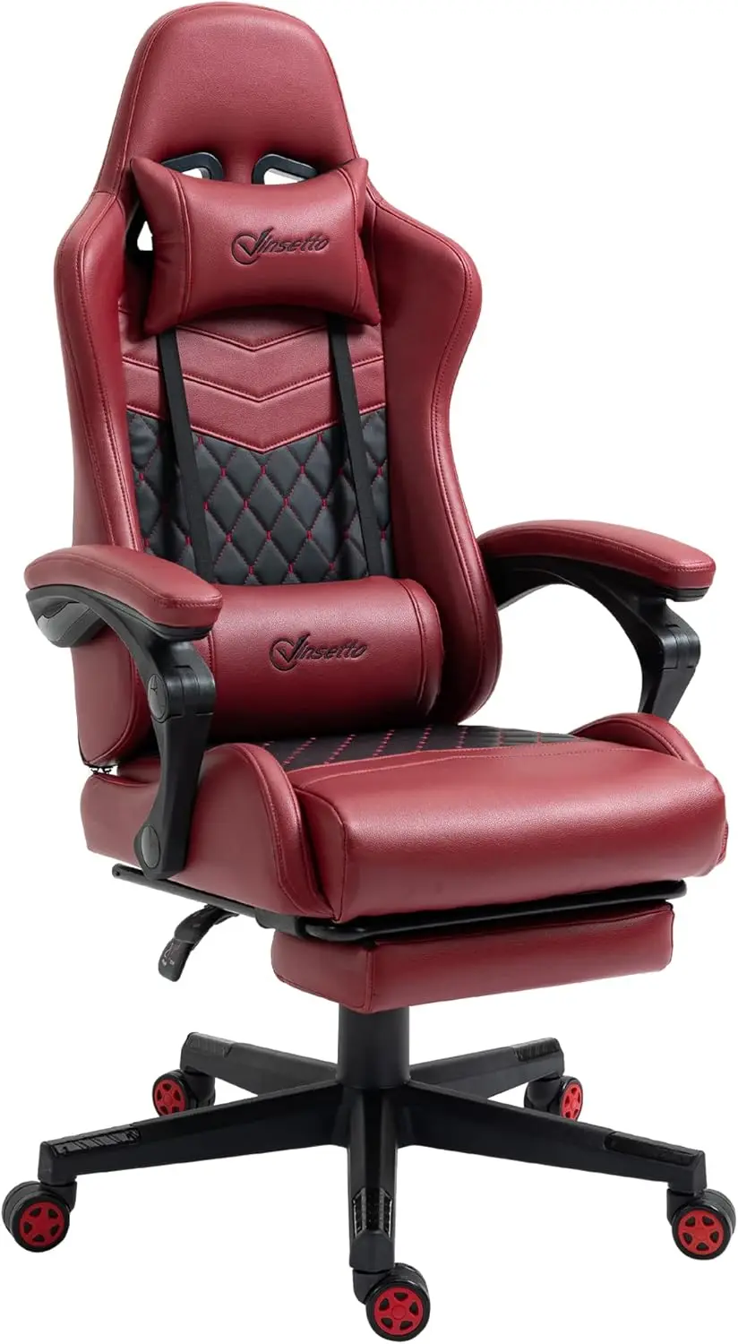 Vinsetto Racing Gaming Chair Diamond Pu Leather Office Gamer Chair High Back Swivel Recliner With Footrest, Lumbar Support,