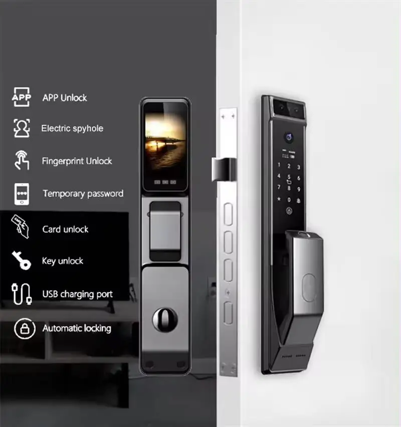 Glomarket Tuya Automatic Cerradura Inteligente 3d Face Recognition Security Biometric Fingerprint Smart Door Lock With Camera