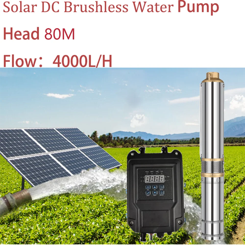 

750W Solar Impeller Deep Well Pump Max Flow 4000L Per Hour With External MPPT Controller Max Head 80M Solar Drilling Well Pump