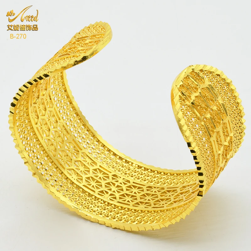 ANIID Indian 24K Gold Plated Cuff Bangle For Women Hawaiian Bridal Wedding Jewellery Wholesale Jewelry Dubai Pure African Gifts