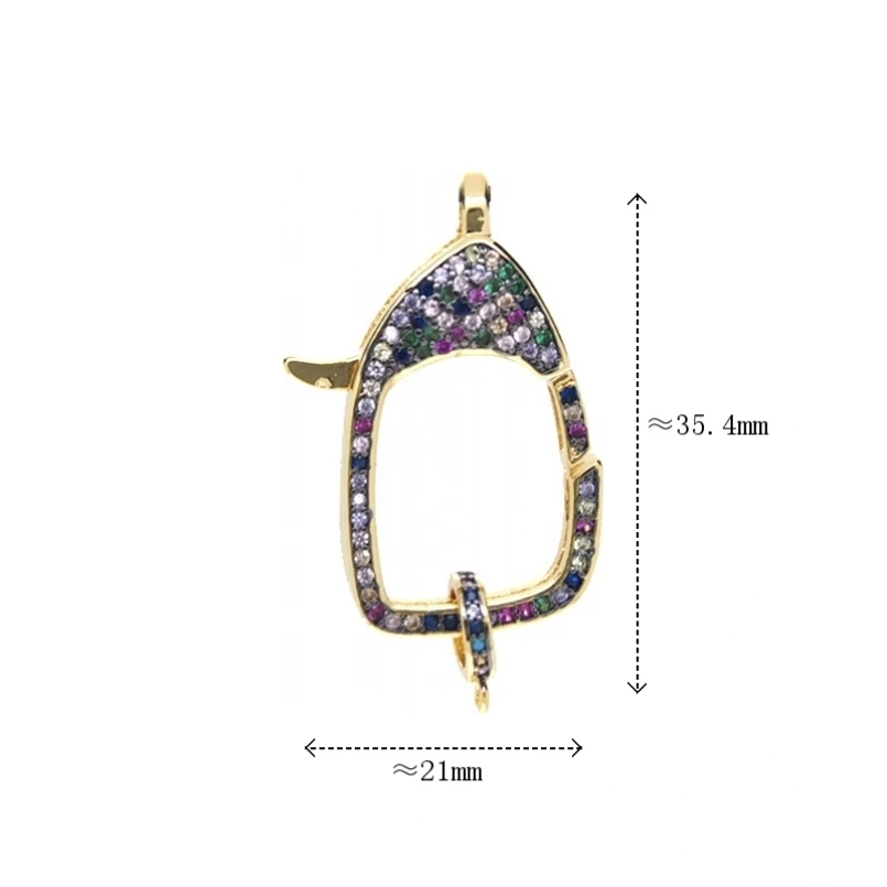 10Pcs Gold Plated Copper Micro Pave Colorful Cubic Zirconia Lobster Carabiner Clasp for Keychain Necklace DIY Jewelry Making