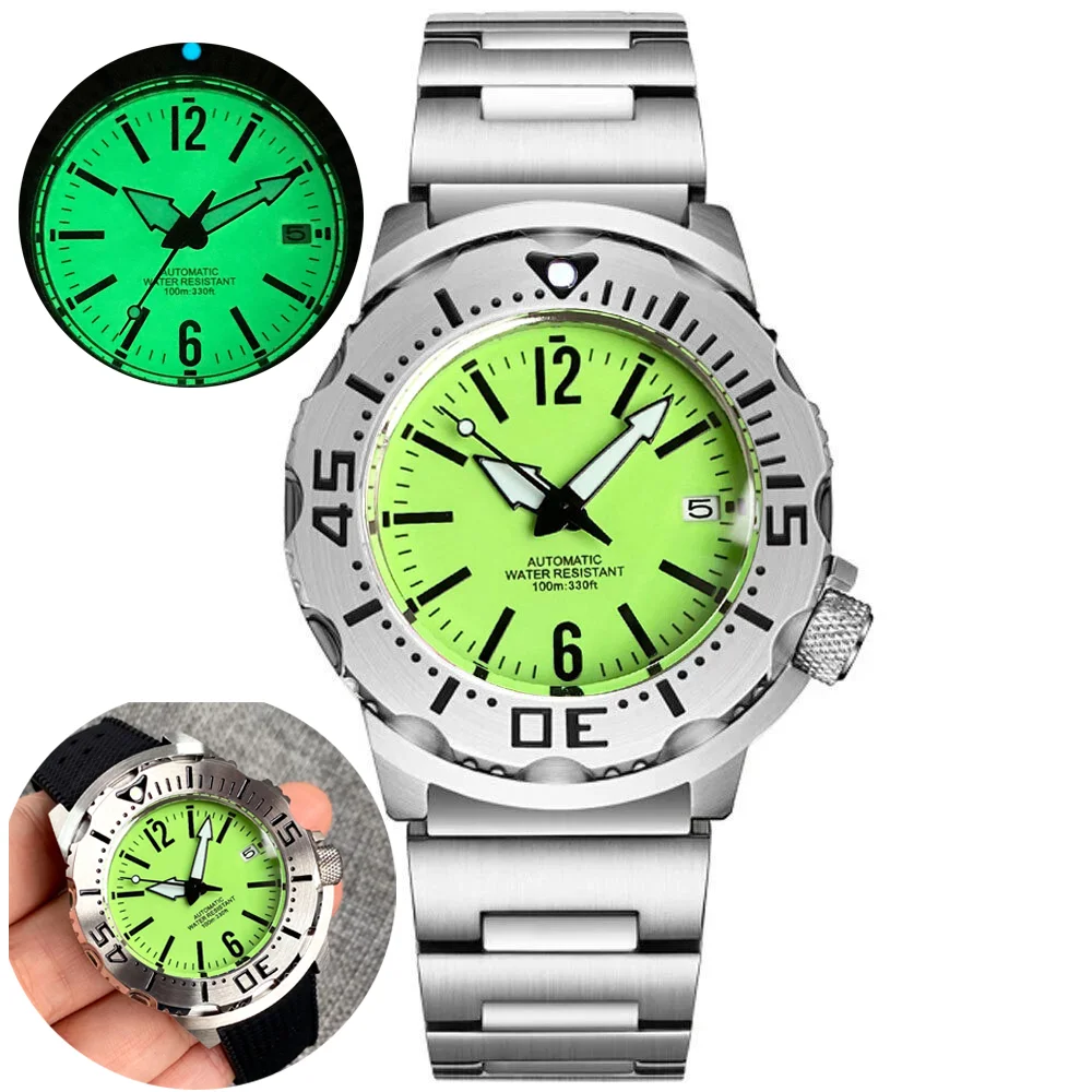 Tandorio 42mm Monster Wristwatch Japan NH35A Automatic Watch for Men Green Full Luminous Dial Sapphire Crystal 20ATM Waterproof