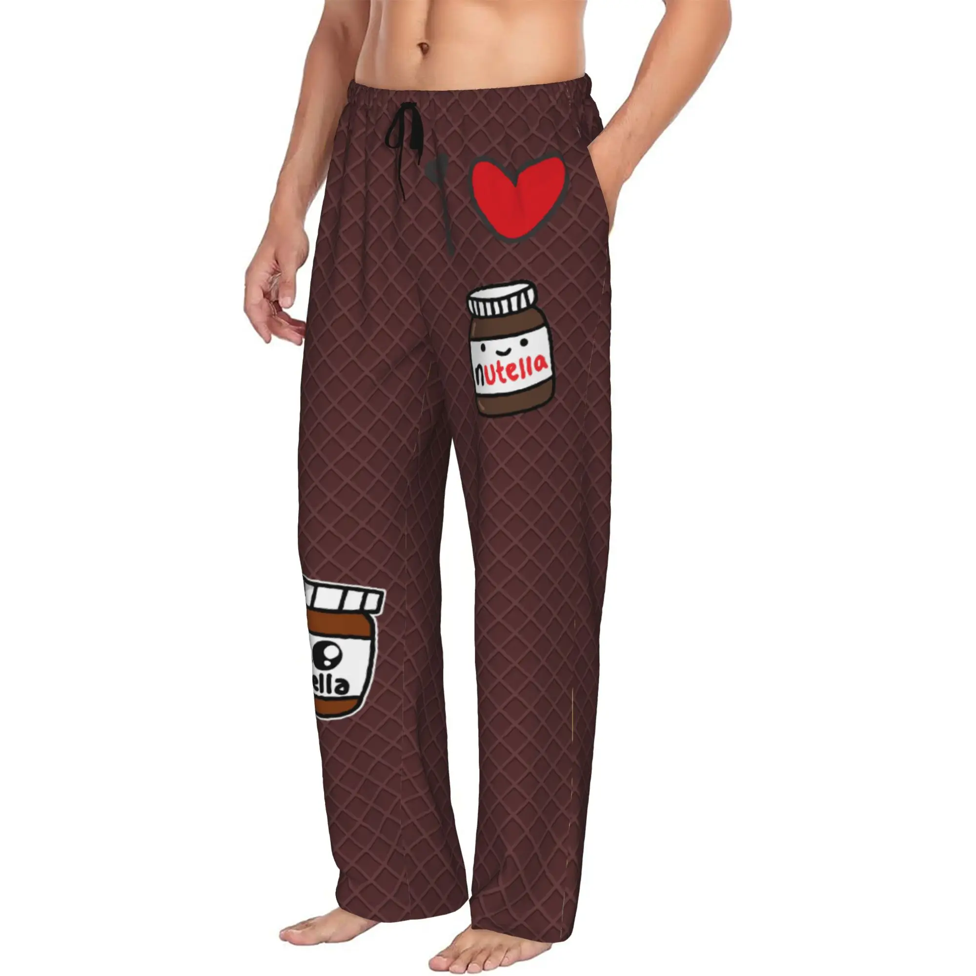 Custom N-Nutellaed Food Pajama Pants for Men Chocolate Spread Sleepwear Lounge Sleep Bottoms Stretch with Pockets