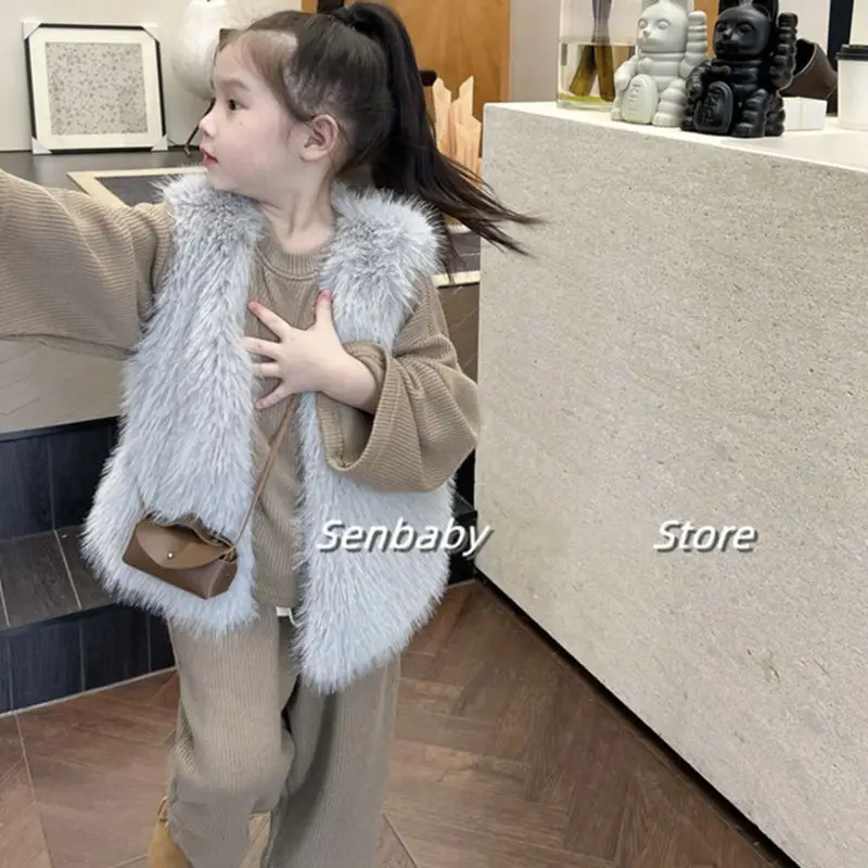 Girls' Temperament Simulation Fur Vest Winter Clothing New Cute Baby Foreign Versatile Vest Vest Fur Coat