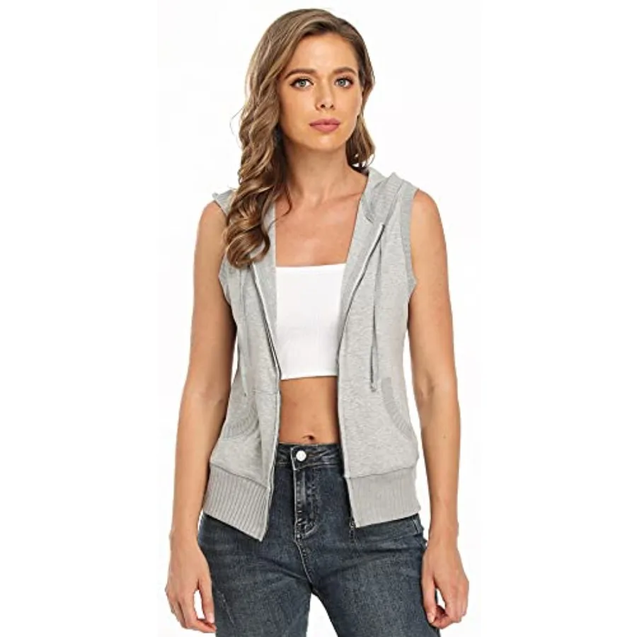 

MISS MOLY Women's Sleeveless Hoodies Sweatshirt Basic Solid Zip Up Vest Hoodie with Pockets
