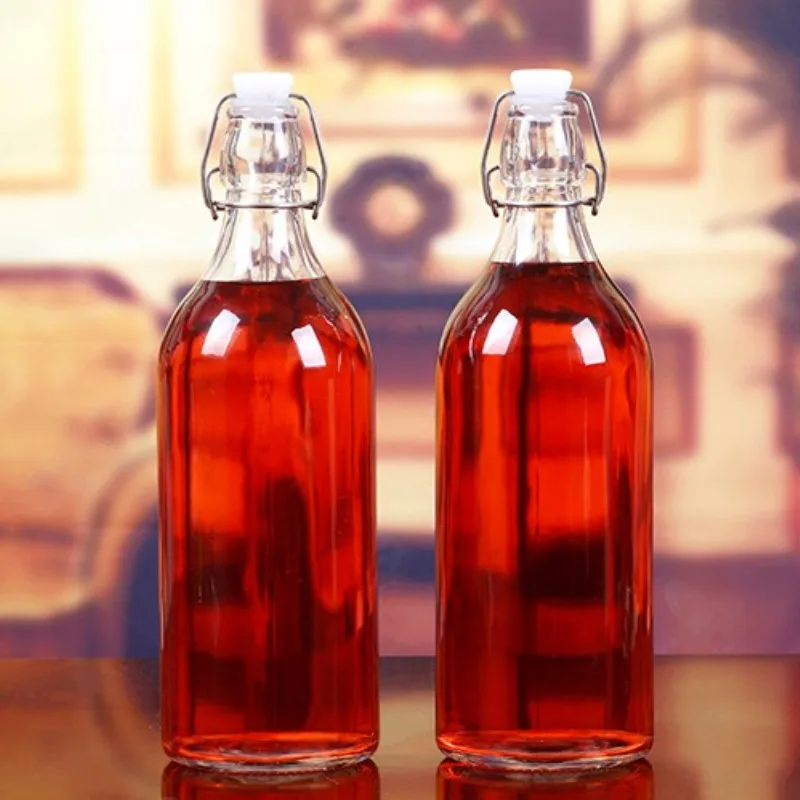 1000ML Glass Sealed Bottle with Clip for Liquor And Plum Wine Storage American Style round Shape Heavy Duty Commercial Use