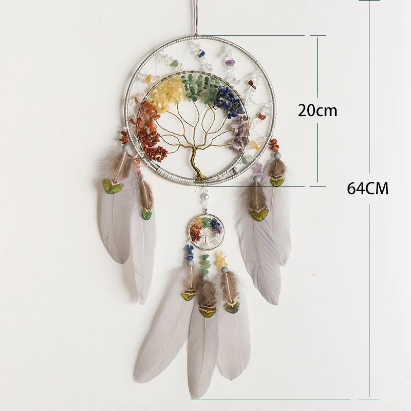 Crystal Tree of Life Dream Catcher, Premium Handmade Wind Chime Hanging Ornament, Macrame Art Craft for Home Office Decor